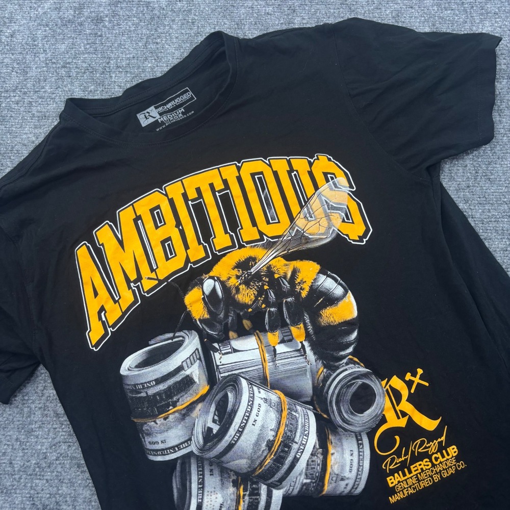 Rich/Rugged‎ T-Shirt Medium Black Graphic Ambitious Bee Money Mens